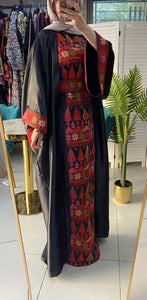 Royal Black Embroidered Dress and Abaya Set