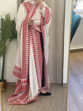 Royal Flowy White and Red Embroidered Open Abaya/Bisht