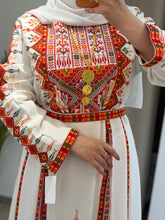 White and Colorful Fancy Dress Thob with Attached Back Skirt