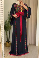 Elegant Navy Ward Thob With Manajil Details and Satin Belt