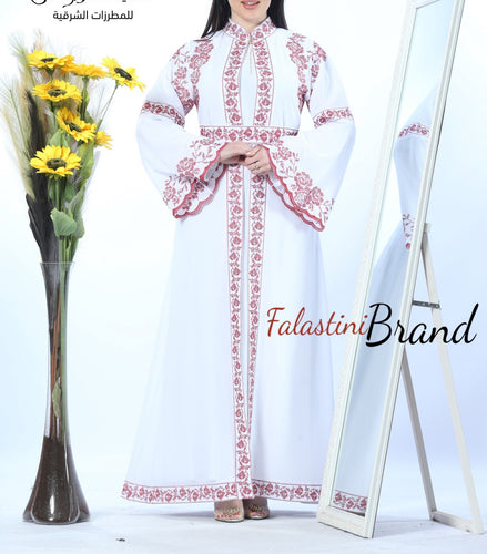 White 2 Pieces Elegant Abaya Thob with Unique Embroidery and Rhinestones