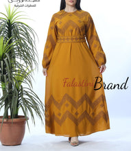 Stylish Mustard Thobe Embroidered Palestinian Dress