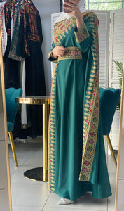 Elegant Green Shoulder Details Embroidered Dress