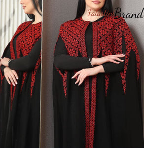 Stylish Long Black and Red Palestinian Embroidered Bisht