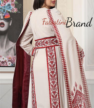 Stunning Off White And Red Royal Sleeve Palestinian Embroidered Dress