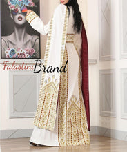 Stunning White And Gold Royal Sleeve Palestinian Embroidered Dress