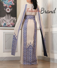 Stunning Off White And Blue Royal Sleeve Palestinian Embroidered Dress