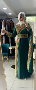 Elegant Green Shoulder Details Embroidered Dress