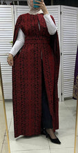 Black long embroidered cape with red embroidery