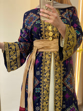 NAQSH Qasab Luxurious Navy Diamond Embroidered Abaya with Golden Thread Details