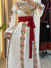 White Satin Flowy Thob Dress With Colorful Gorgeous Embroidery