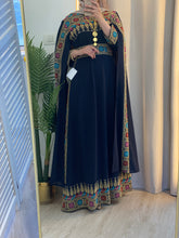 Elegant Navy Shoulder Drapes Embroidered 2 Pieces Dress