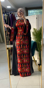 Royal Black Embroidered Dress and Abaya Set