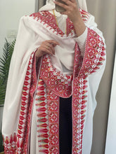 Royal Flowy White and Red Embroidered Open Abaya/Bisht