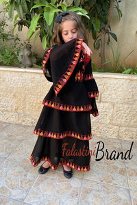 Little Girls Black and Red Ruffled Embroidered Spanish Like Dress