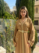 Elegant Handmade Belted Honey Satin Caftan