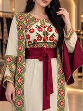 Haya Beige Dress and Abaya Set with Palestinian Floral Embroidery