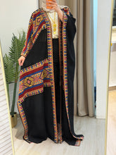 Stylish Black & Colorful Embroidered Open Abaya/Bisht