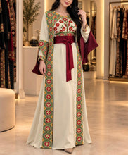 Haya Beige Dress and Abaya Set with Palestinian Floral Embroidery