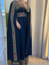 Elegant Navy Shoulder Drapes Embroidered 2 Pieces Dress