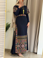 SARA Gorgeous Navy Embroidered Dress Short Sleeve