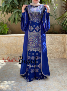 Stylish Mermaid Royal Blue Palestinian Embroidered Dress