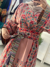 Unique Peach Pink Palestinian Embroidered Thob Dress with Kashmir Details