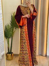 Rahaf Most Elegant Burgundy and Golden Embroidered Thob with Orange Satin and Manajil Details