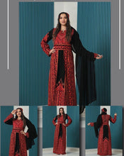 Fabulous Palestinian Embroidered Black Thobe Dress with Red Densed Amazing Embroidery