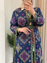 NAQSH Navy and Colorful Georgette Diamond Embroidered Open Abaya Kaftan