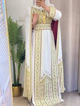 Stunning White And Gold Royal Sleeve Palestinian Embroidered Dress