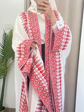 Royal Flowy White and Red Embroidered Open Abaya/Bisht