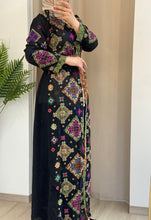 NAQSH Black and Colorful Georgette Diamond Embroidered Open Abaya Kaftan