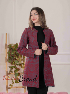 Long Red And Gray Embroidered Jacket