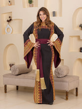 Hooraya Black and Burgundy Thob Dress with Golden Embroidery