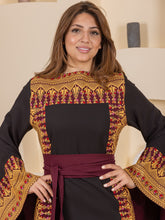 Hooraya Black and Burgundy Thob Dress with Golden Embroidery