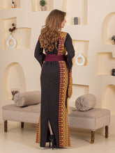 Hooraya Black and Burgundy Thob Dress with Golden Embroidery