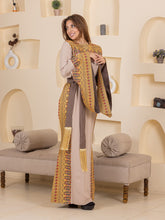 Hooraya Beige and Grey Thob Dress with Golden Embroidery