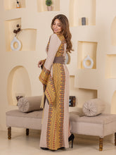 Hooraya Beige and Grey Thob Dress with Golden Embroidery