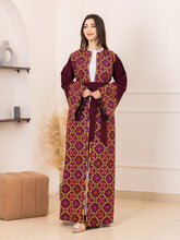 BEESAN Elegant Burgundy Palestinian Embroidered Abaya