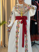 White Satin Flowy Thob Dress With Colorful Gorgeous Embroidery