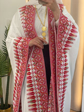Royal Flowy White and Red Embroidered Open Abaya/Bisht