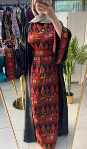 Royal Black Embroidered Dress and Abaya Set