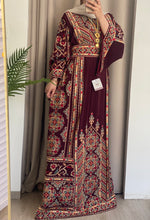 Magnificent Full of Details Burgundy Thob with Golden Embroidery