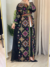 NAQSH Black and Colorful Georgette Diamond Embroidered Open Abaya Kaftan