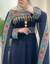 Elegant Navy Shoulder Drapes Embroidered 2 Pieces Dress