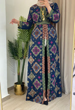 NAQSH Navy and Colorful Georgette Diamond Embroidered Open Abaya Kaftan