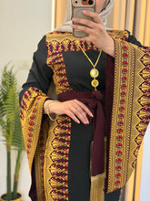 Horeya Black and Burgundy Thob Dress with Golden Embroidery