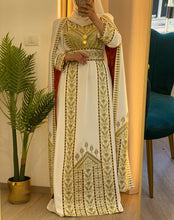 Stunning White And Gold Royal Sleeve Palestinian Embroidered Dress