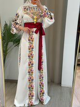 White Satin Flowy Thob Dress With Colorful Gorgeous Embroidery